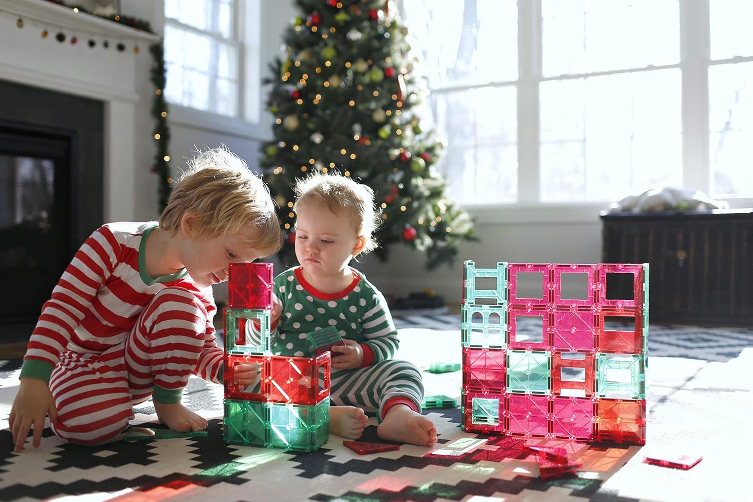 Magnetic Tiles Building Set 56 Pc Set with Car D43282