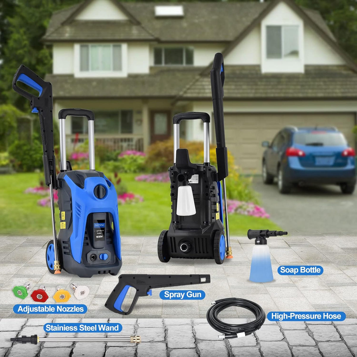 3500 PSI 2.6 GPM Electric Pressure Washer with Adjustable Spray Nozzle Foam Cannon and Hose Reel R1152
