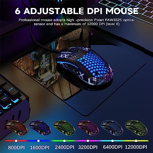 Green 65G Honeycomb Shell Wired Gaming Mouse D8375