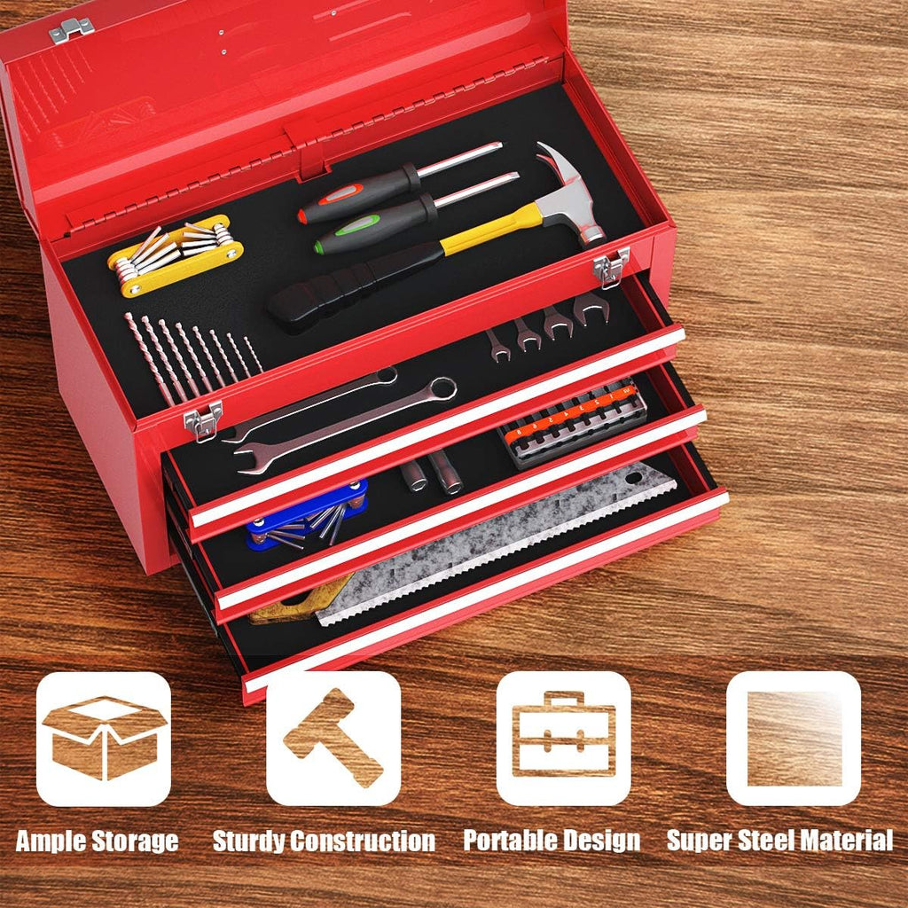 Red Steel 3 Drawer Tool Chest with Top Tray V266