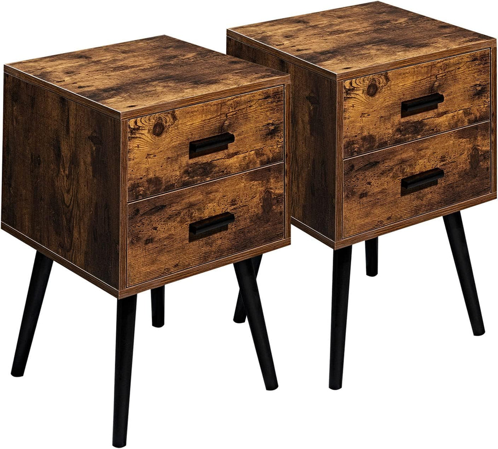 Rustic Brown Wooden Night Stand with 2 Drawers O737