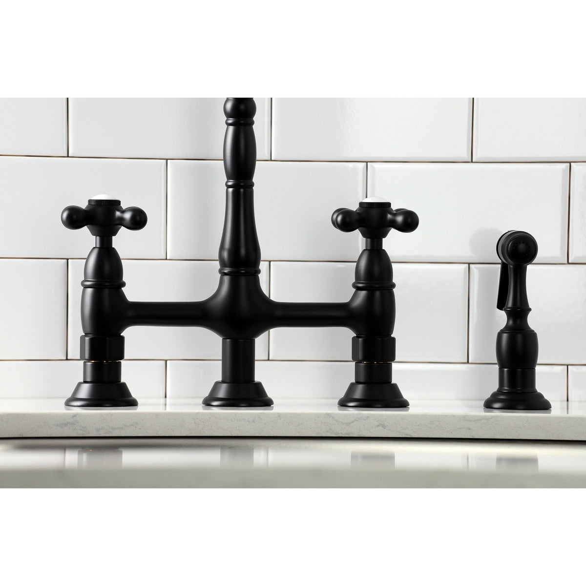 Polished Chrome Kitchen Bridge Faucet with Brass Sprayer C49251