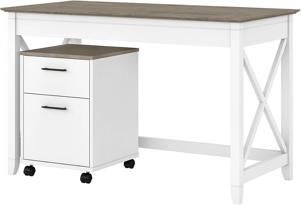48W Reclaimed Pine Writing Desk with 2 Drawer Mobile File Cabinet B39546