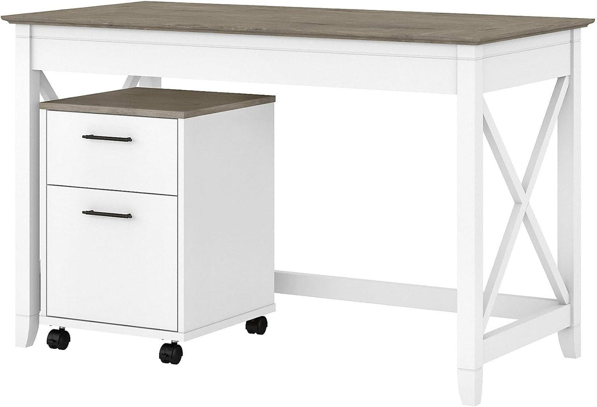 48W Reclaimed Pine Writing Desk with 2 Drawer Mobile File Cabinet B39546