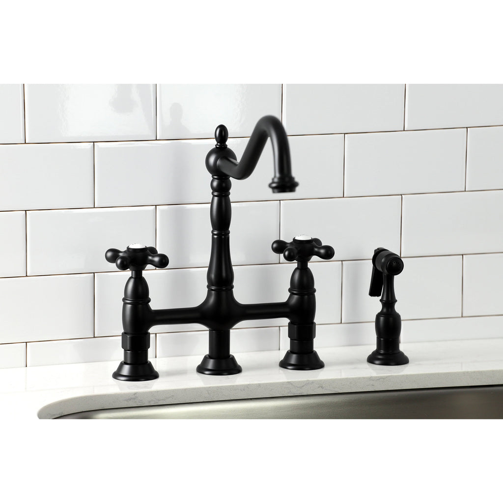 Polished Chrome Kitchen Bridge Faucet with Brass Sprayer C49251