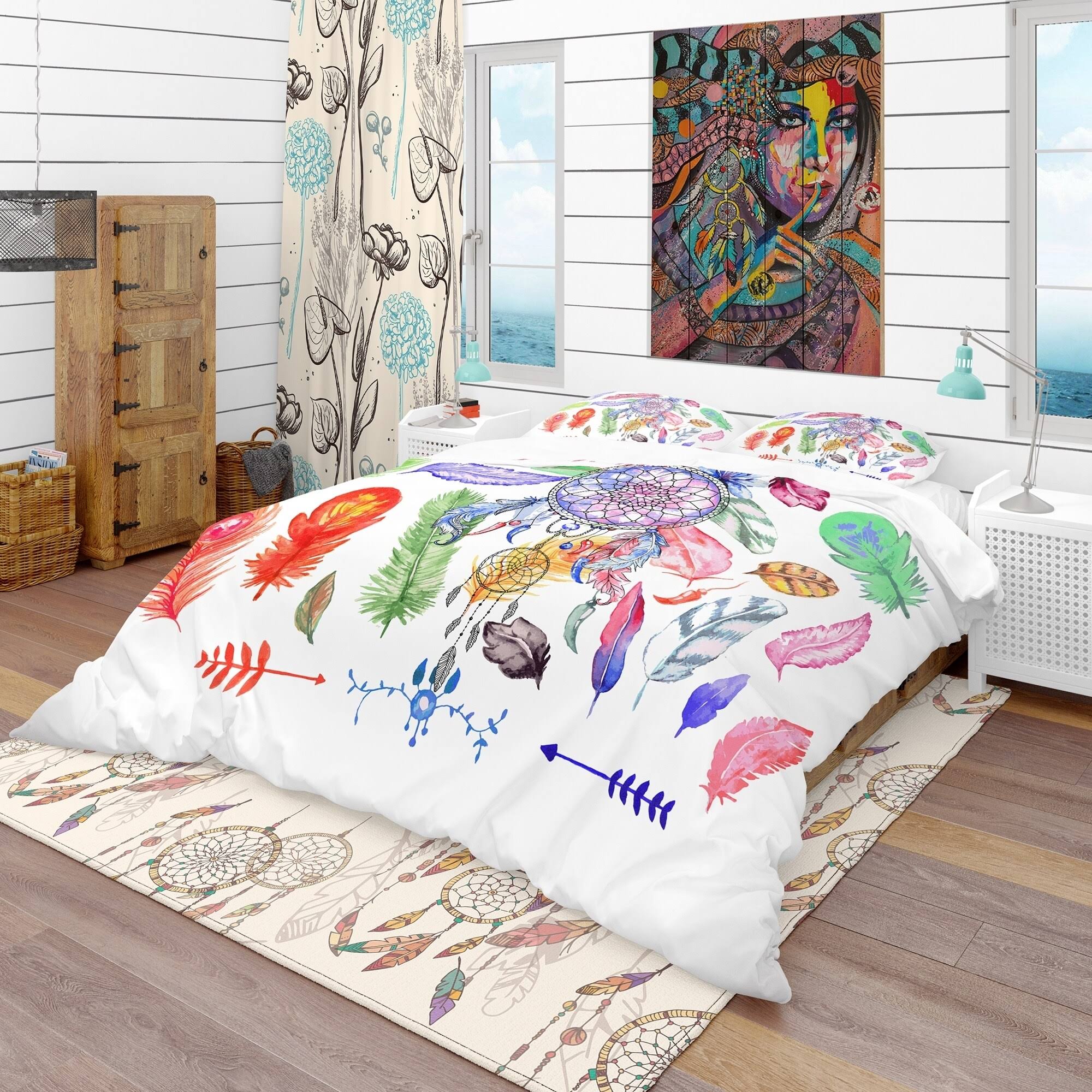 King White Southwestern Duvet Cover Set X3235