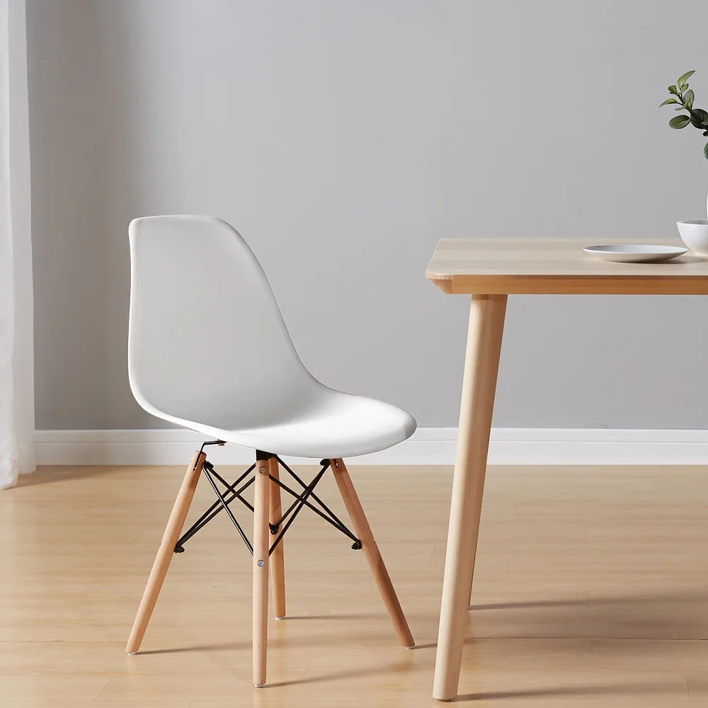 White Side Chair with Natural Wood Legs R20080