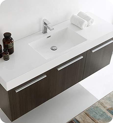 Gray Oak Wall Hung Single Sink Bathroom Cabinet Q9509