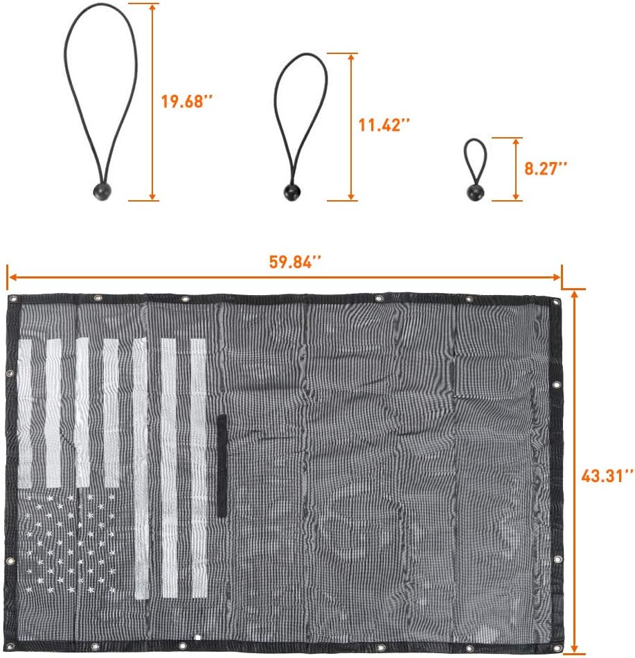 Mesh Shade Top Sunshade Screen for Jeep Wrangler JL JLU, USA Flag, Polyester, Black Q54527
