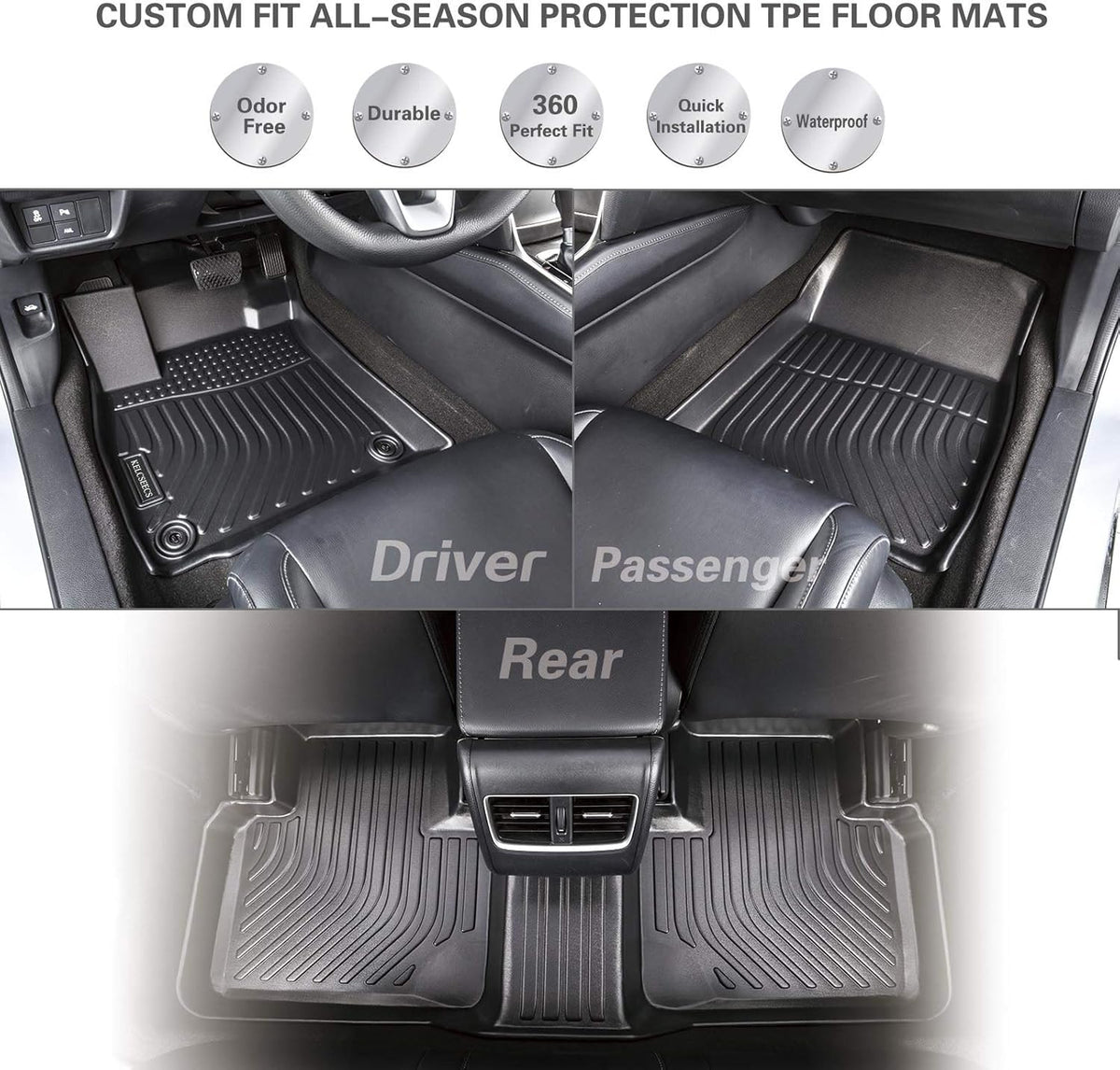 Black Waterproof Car Mats Full Set Front Rear 3rd Row Z570