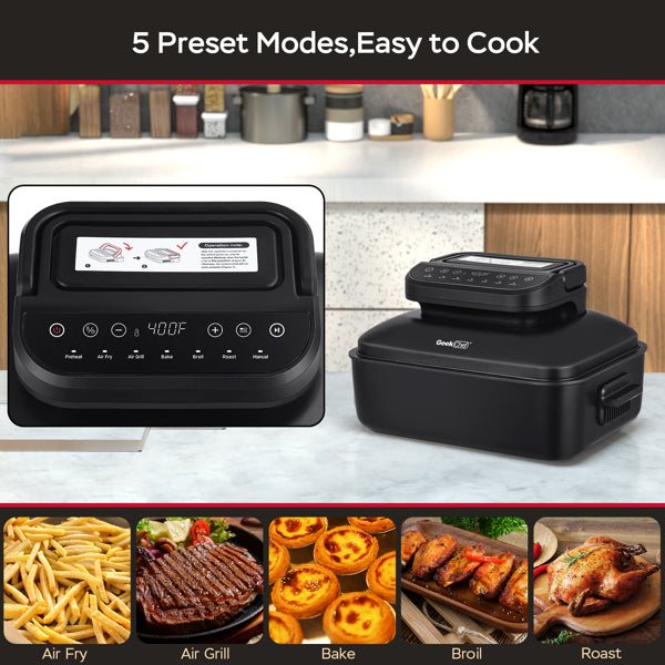 7-in-1 Indoor Grill with Non-Stick Plate and Air Fryer Basket Z371