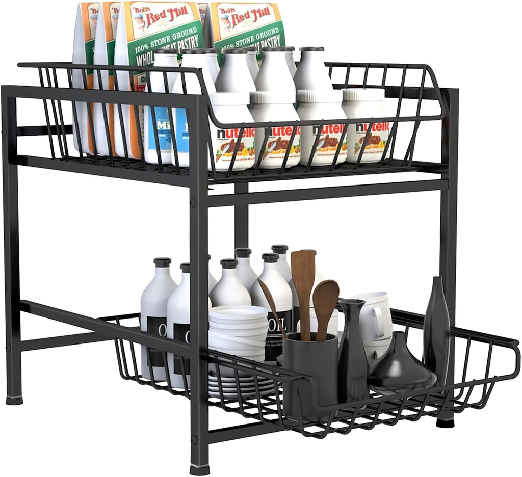 Under Sink Organizers and Storage, 2 Tier Spice Rack Organizer with Sliding Basket Drawer T9947