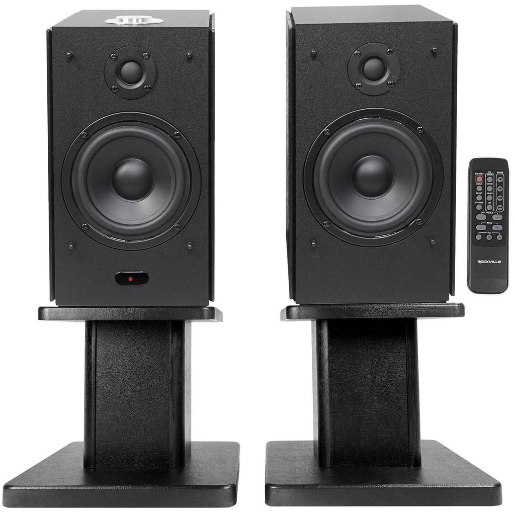 5x22 Powered Bluetooth Bookshelf Speakers with Stands W47883