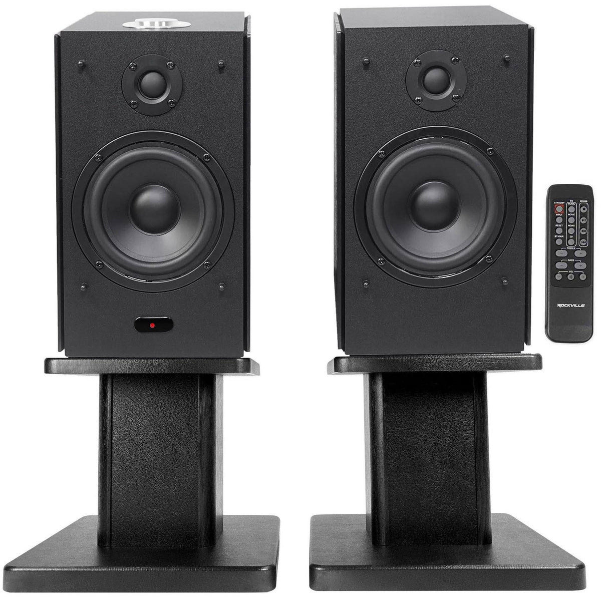 5x22 Powered Bluetooth Bookshelf Speakers with Stands W47883