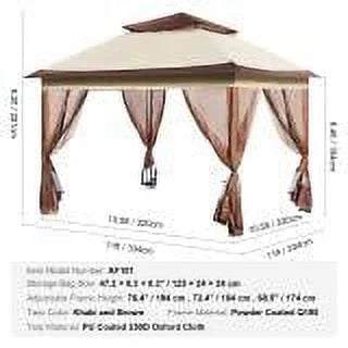 11 x 11 FT Pop up Gazebo Tent with Mosquito Netting Metal Frame PU Coated 250D Oxford Cloth V127