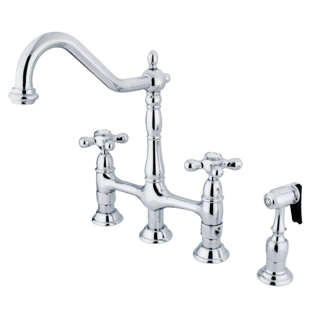 Polished Chrome Kitchen Bridge Faucet with Brass Sprayer C49251