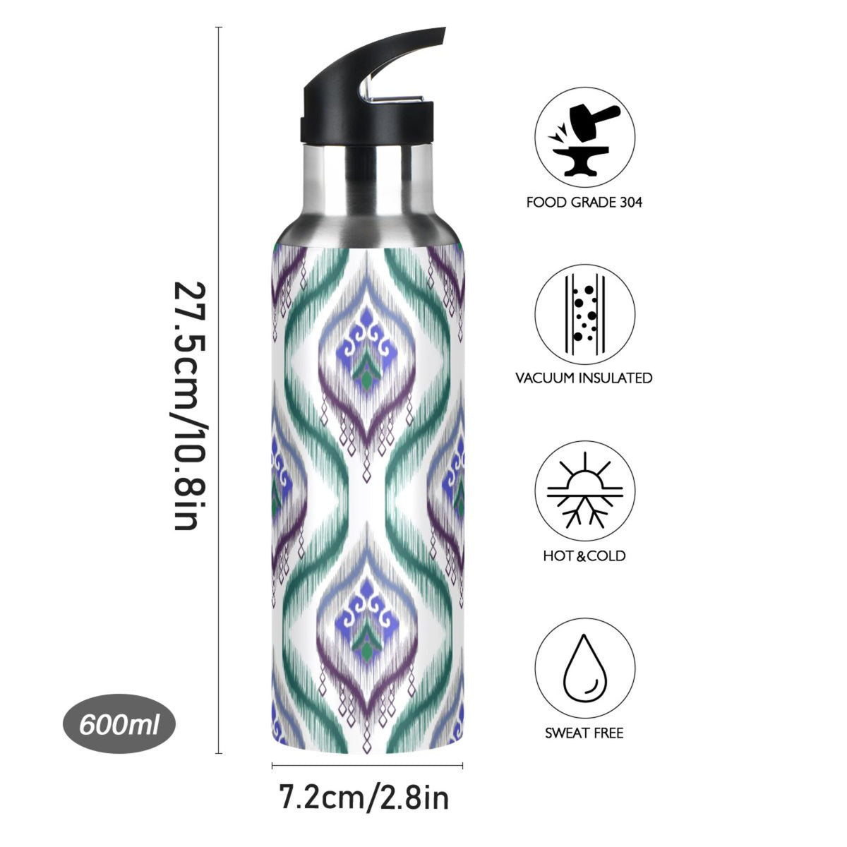 20 oz Stainless Steel Insulated Water Bottle with Straw Lid S51837
