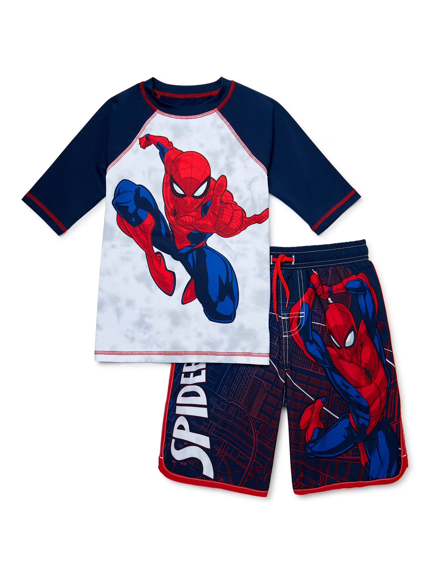 Spider-Man Boys 2-Piece Rashguard and Swim Trunks Set F563