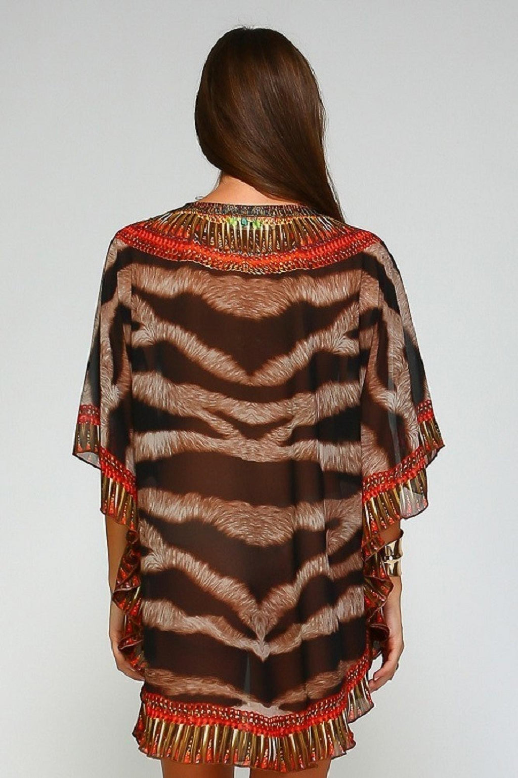 Animal Printed Lace up Kaftan I429
