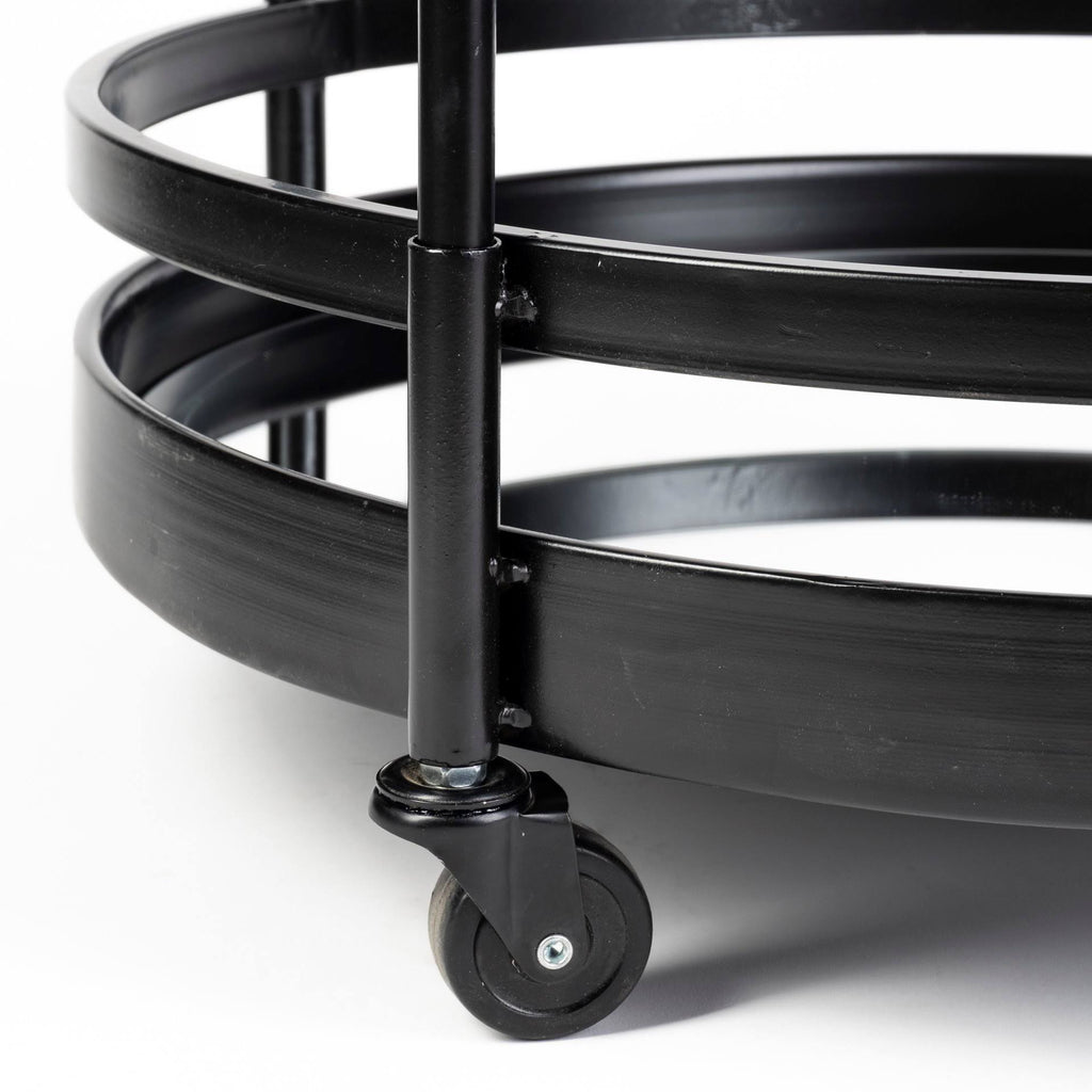 Black Metal Two-Tier Glass Shelf Bar Cart T325415