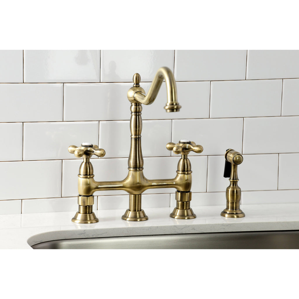 Polished Chrome Kitchen Bridge Faucet with Brass Sprayer C49251