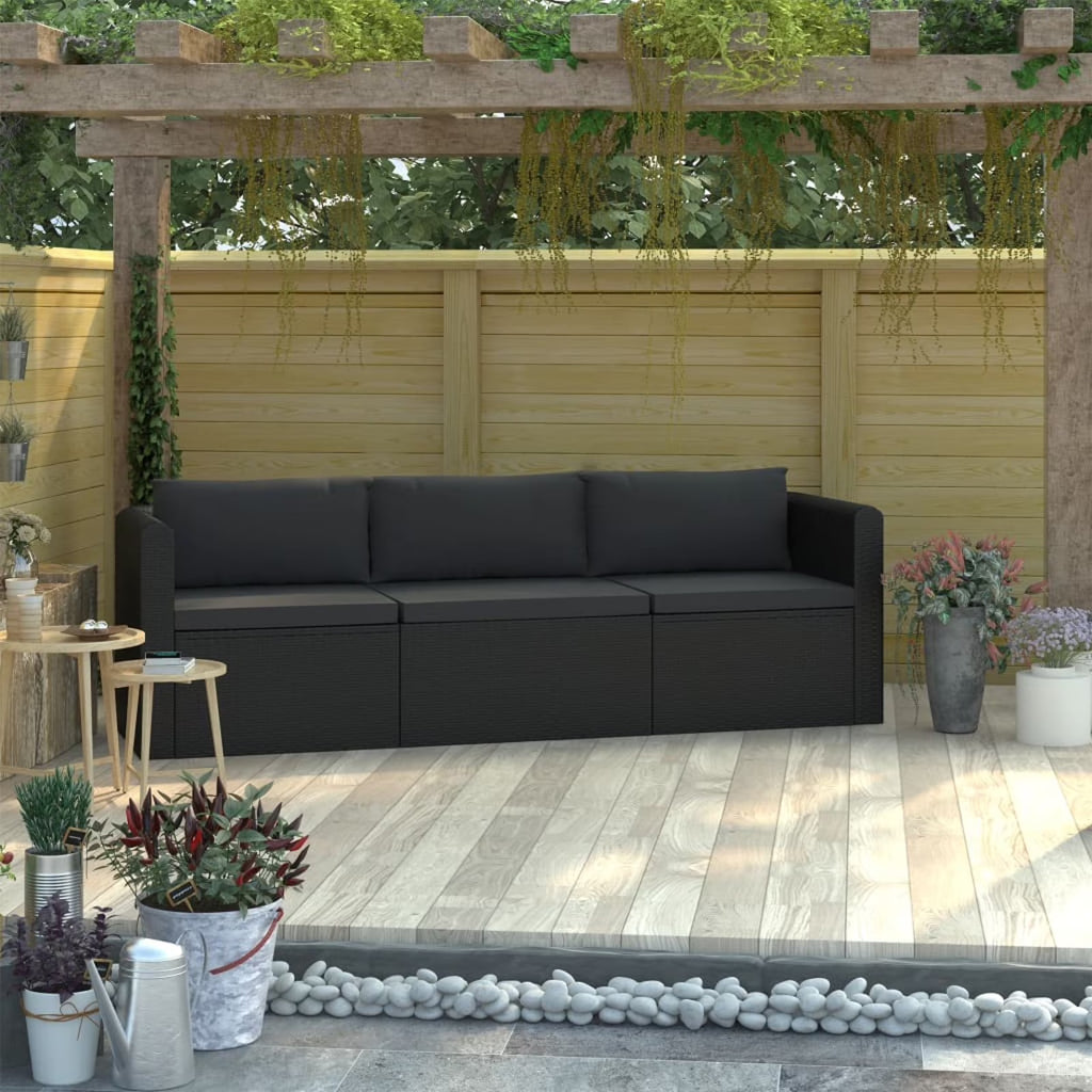3 Piece Black Poly Rattan Sectional Sofa Set F274106