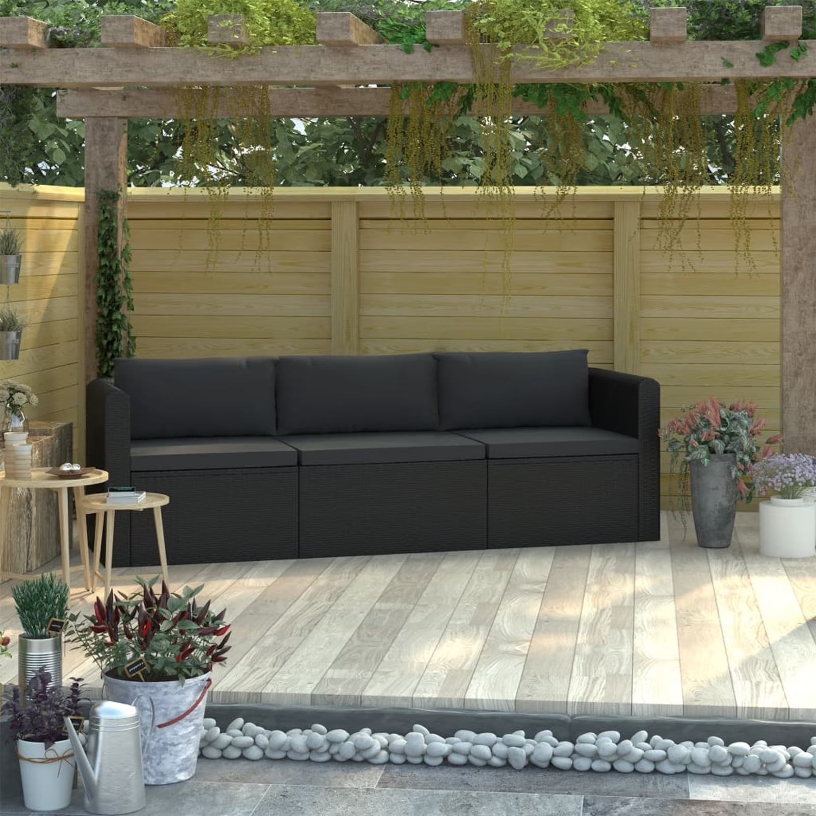 3 Piece Black Poly Rattan Sectional Sofa Set F274106