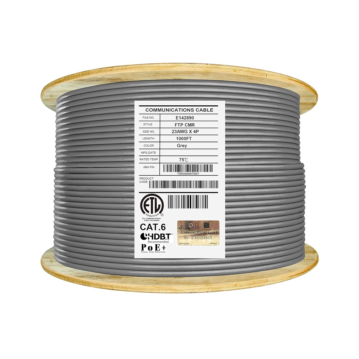 Cat6 Shielded Riser 1000ft F/UTP 23AWG Solid Bare Copper 550MHz Bulk Ethernet Cable Reel White Q9948