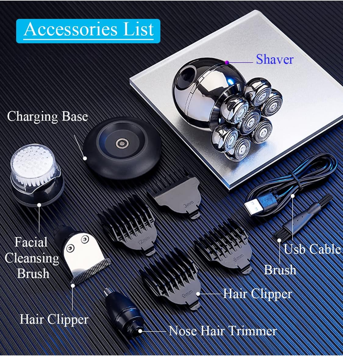 5-in-1 Electric Head Shaver Rotary Design Grooming Kit Cordless Rechargeable Pack of 2 H80873