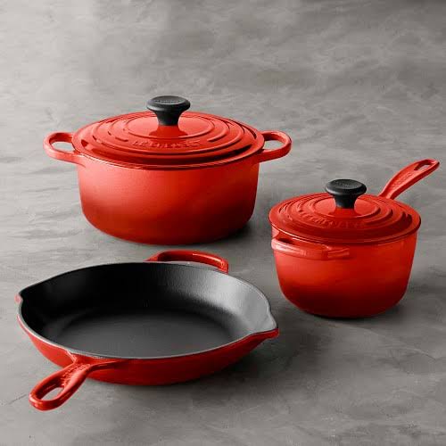 Red Cast-Iron 5-Piece Cookware Set I785