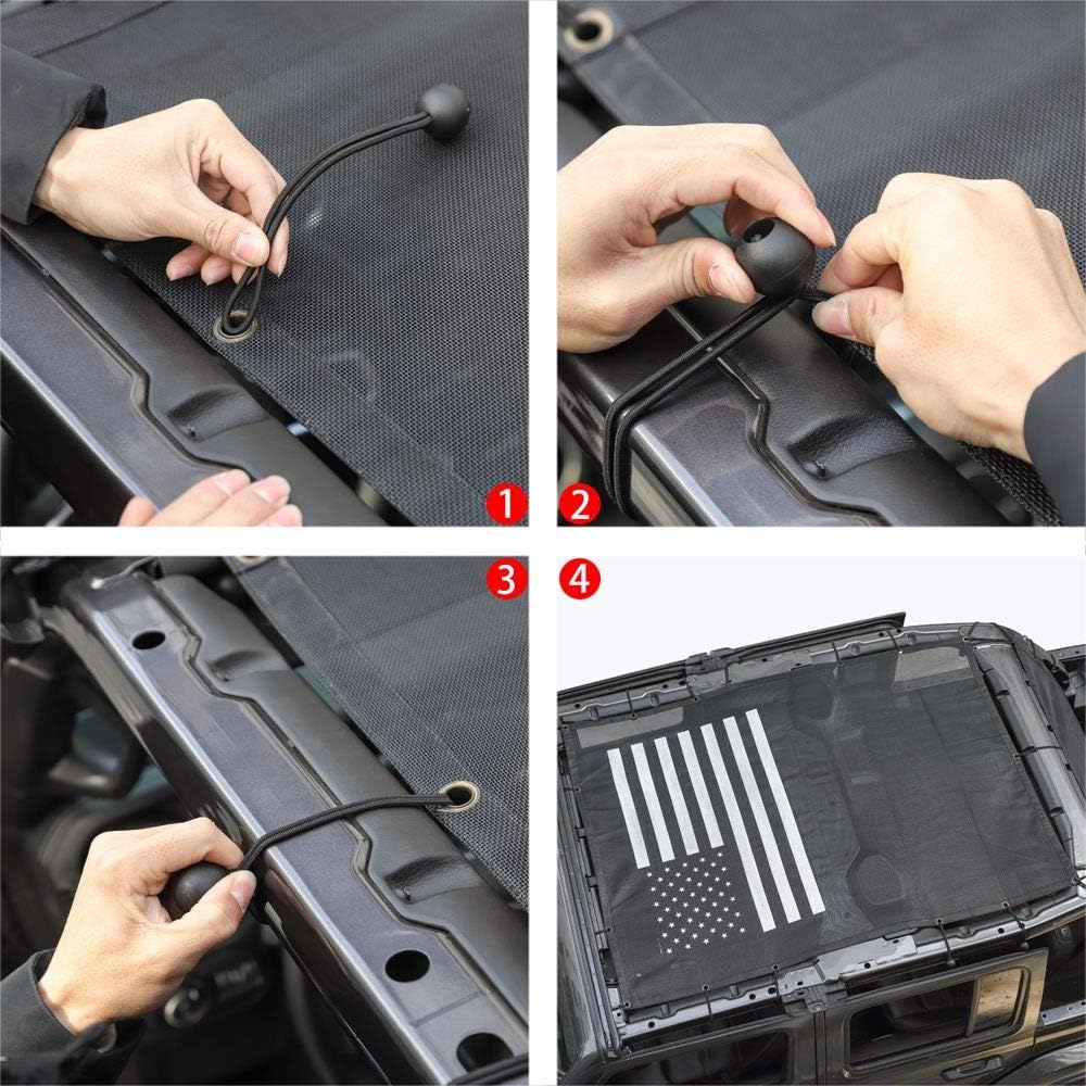 Mesh Shade Top Sunshade Screen for Jeep Wrangler JL JLU, USA Flag, Polyester, Black Q54527