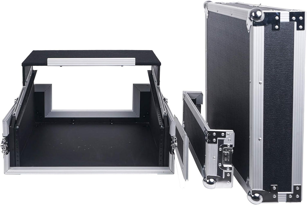 4U PA DJ Rack Road Case with 11U Slant Mixer Top, 20’’ Rackable Depth, 4-Space Size J523