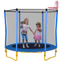 Blue 5.5FT Mini Toddler Trampoline with Enclosure and Basketball Hoop P83842