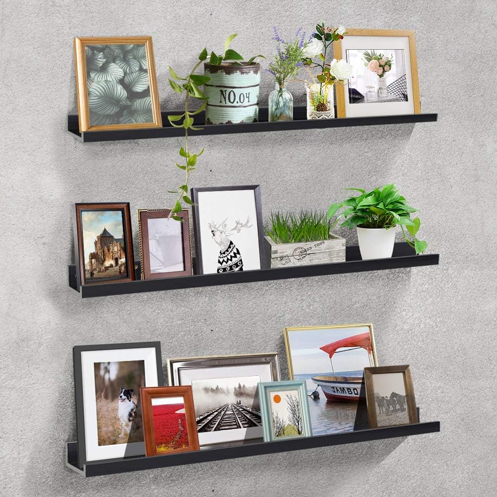 Black Wall Mount Floating Shelf Set of 3 B958273
