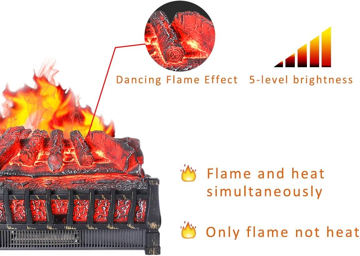 Electric Fireplace logs 21in Inserted Heater with Remote W508