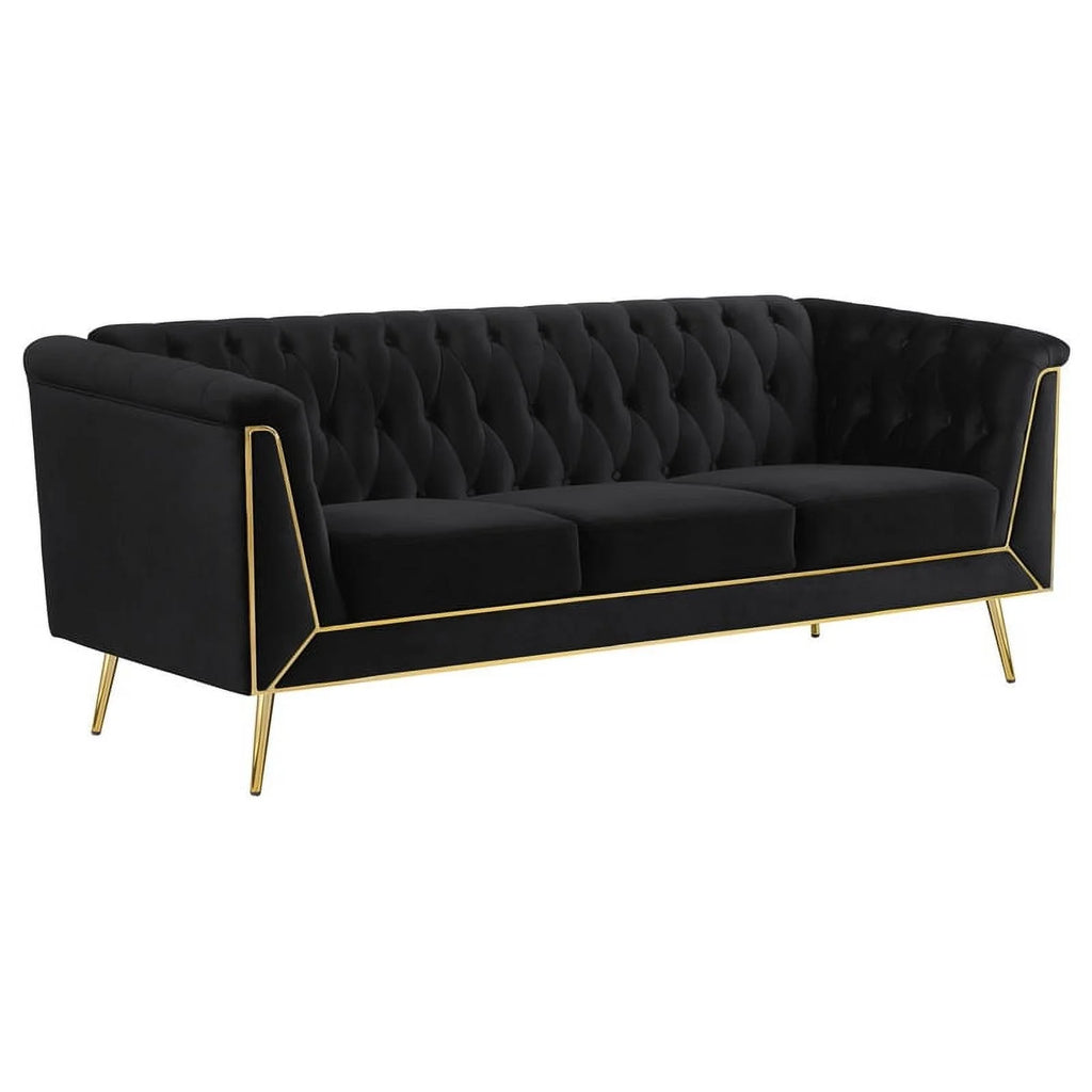 3-piece Fabric Tuxedo Arm Tufted Back Set in Black T599987