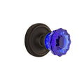 Classic Rosette Single Dummy Crystal Cobalt Glass Door Knob in Oil-Rubbed Bronze P796