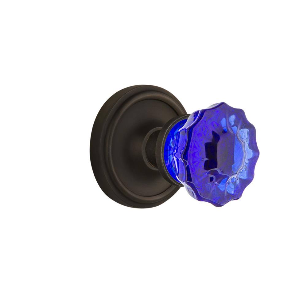 Classic Rosette Single Dummy Crystal Cobalt Glass Door Knob in Oil-Rubbed Bronze P796