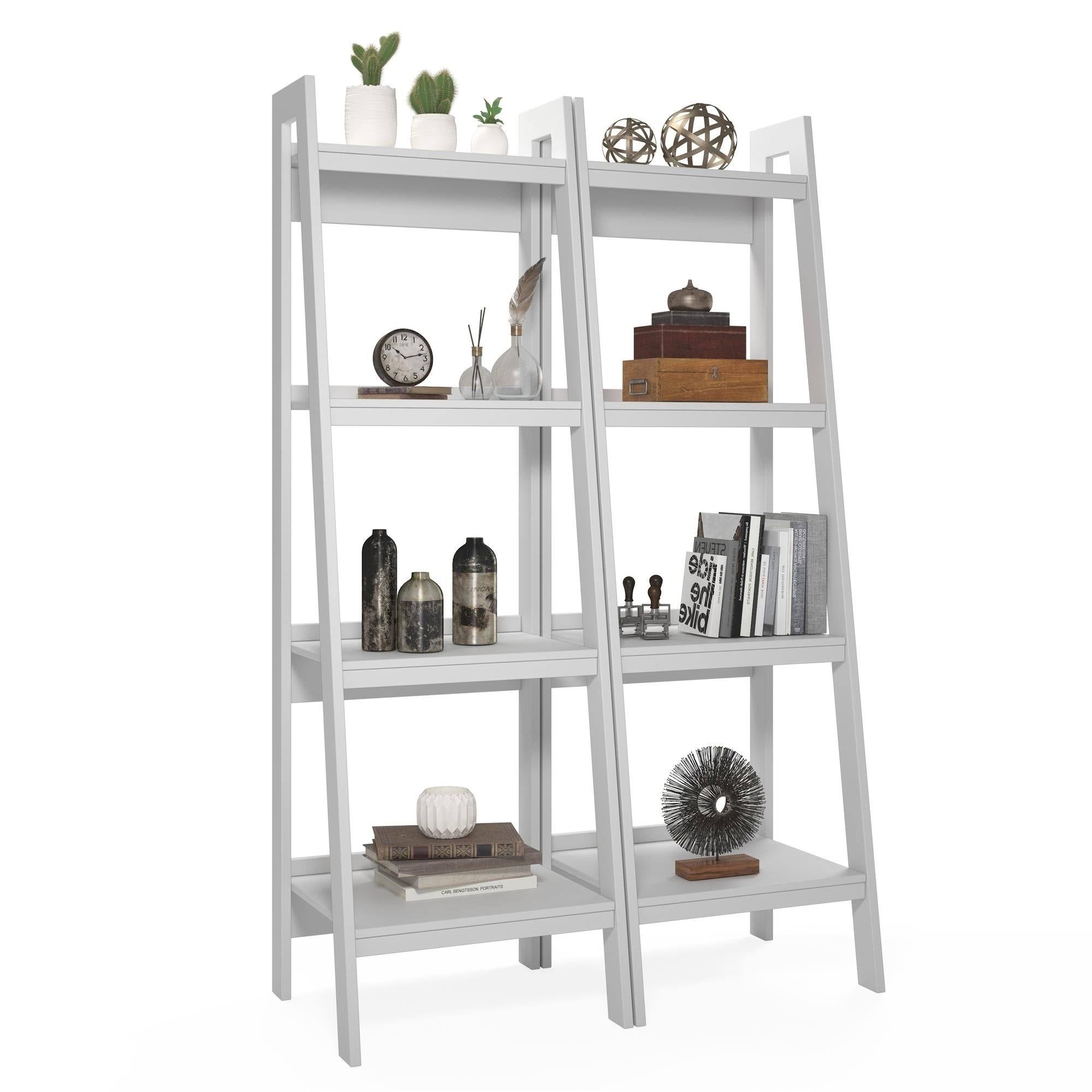 4-Shelf Ladder Bookcase Bundle (Set of 2) - Grey X781