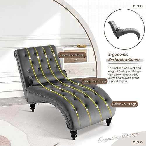 Modern Velvet Chaise Lounge Chair with Toss Pillow S2447