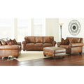 Camel Top-Grain Leather Accent Chair with Toss Pillows F9418