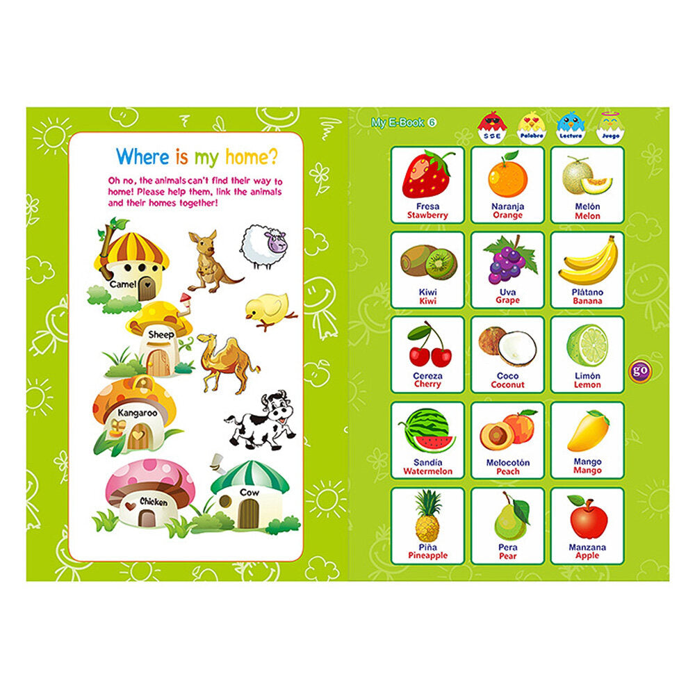 2-in-1 Spanish English Sound Board Book Interactive Talking Book Early Educational Reading Toy U1641