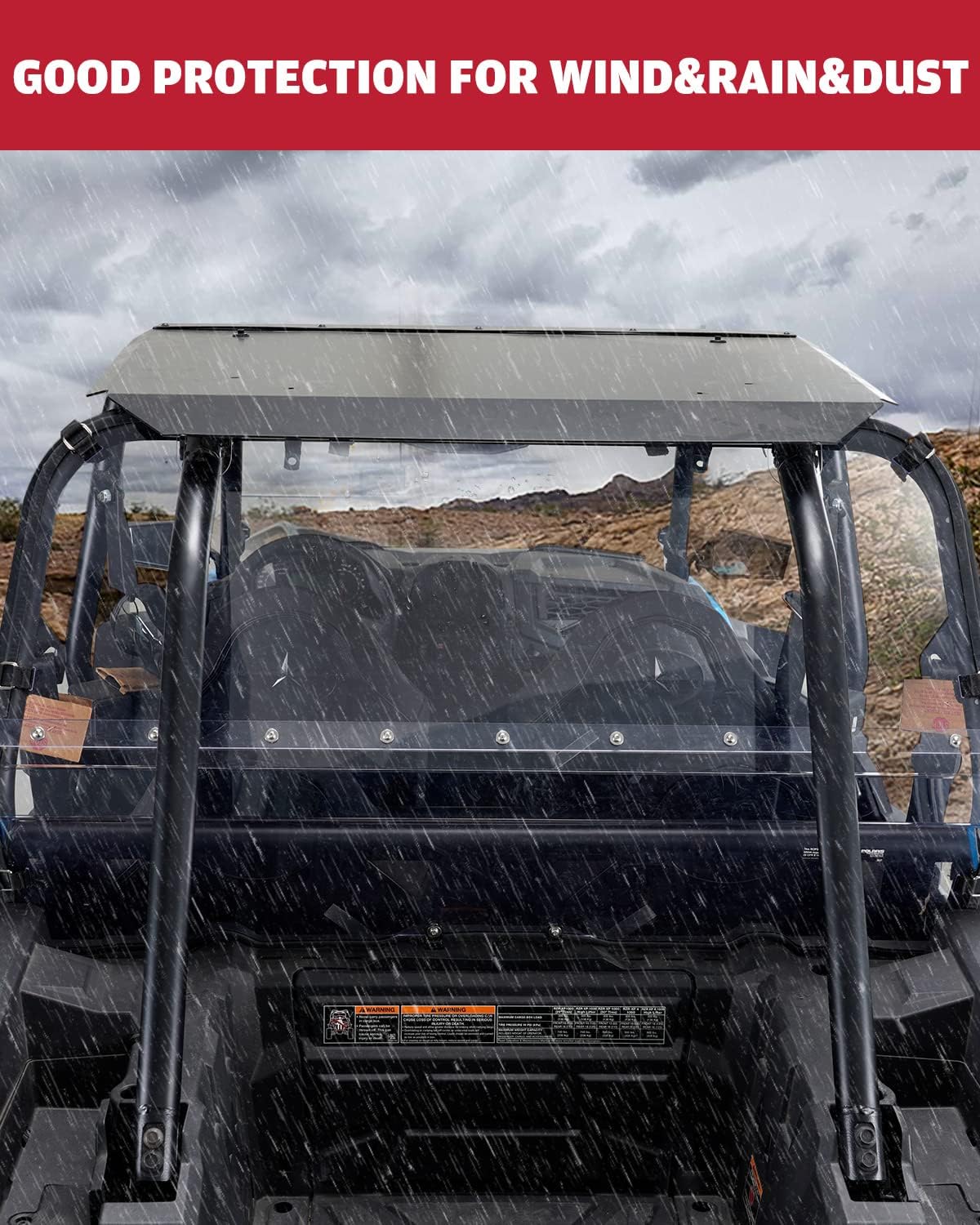 Rear Windshield for Polaris RZR XP 1000, Clear Polycarbonate Rear Full Window E480