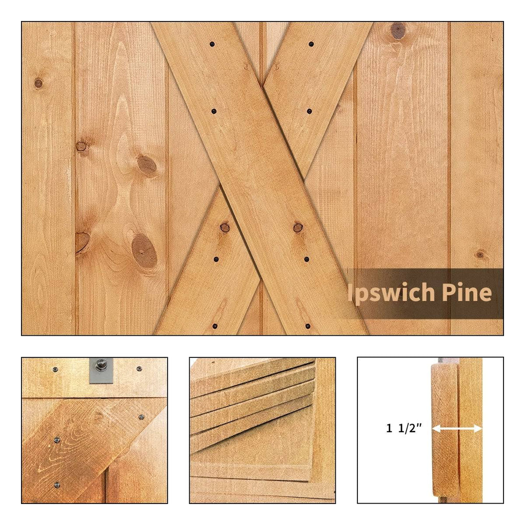 Paneled Wood Barn Door with Installation Hardware Kit B7332