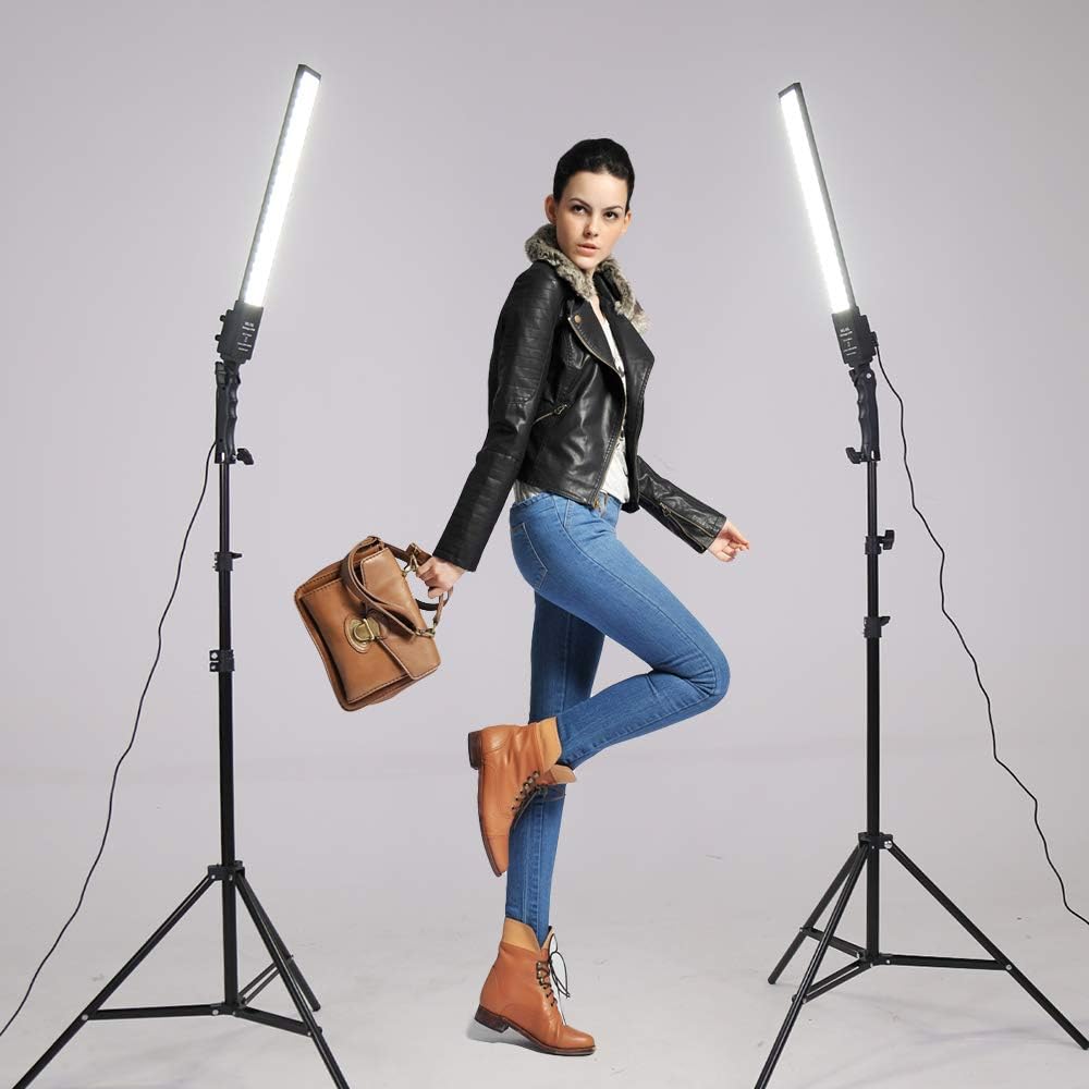 2 Packs Dimmable Bi-Color LED Video Light with Tripod Stand Bag Photography Lighting Kit, 376 LED Beads, 3200-5500K, CRI 96+ C46695