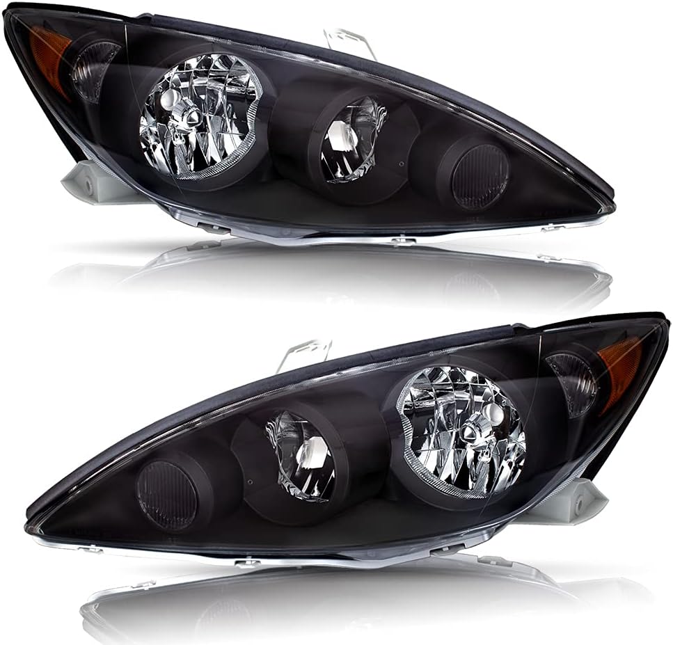 Black Housing Headlight Assembly Set for 2005 2006 Toyota Camry P714