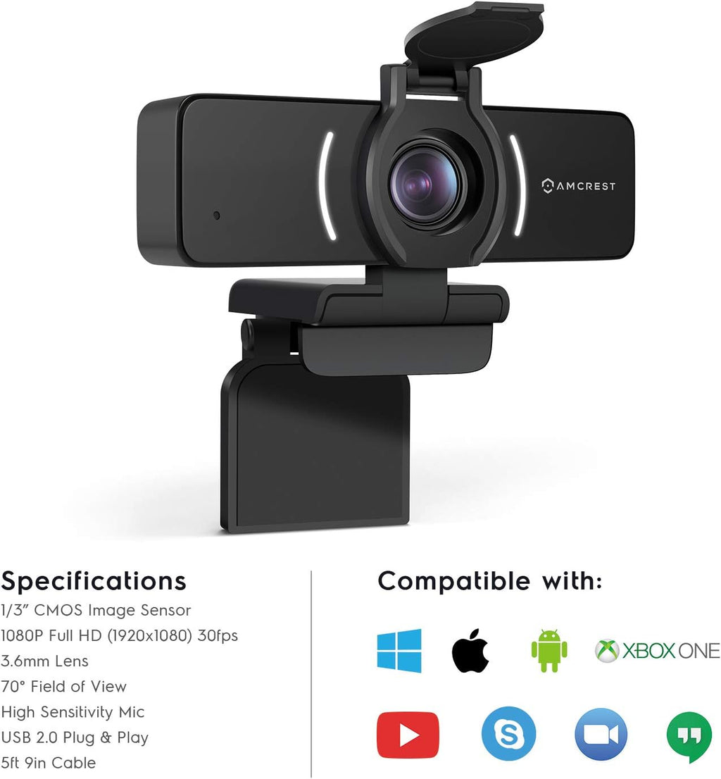 1080P Webcam with Microphone & Privacy Cover, USB Camera, Wide Angle Lens R752