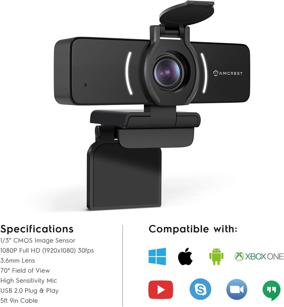 1080P Webcam with Microphone & Privacy Cover, USB Camera, Wide Angle Lens R752