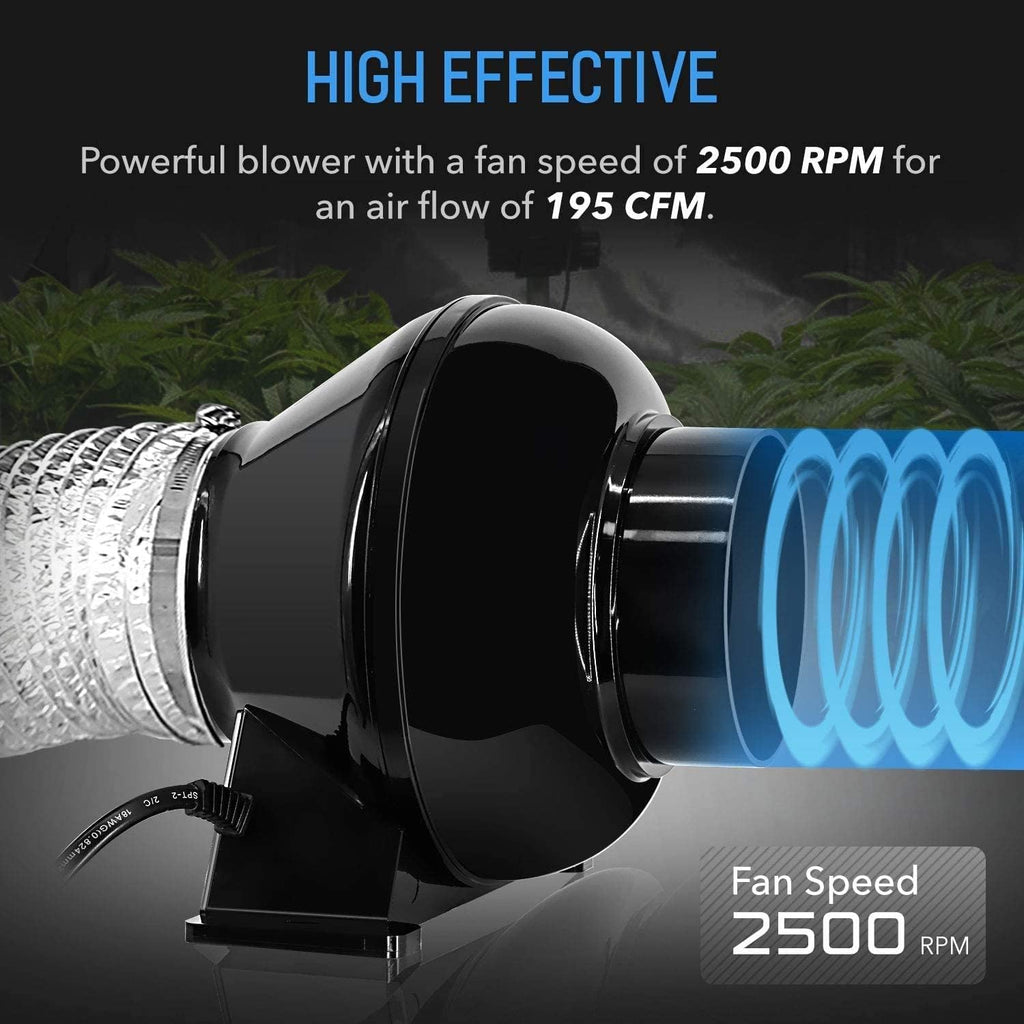 4 Inch 195 CFM Inline Fan Circulation Vent Blower with Carbon Filter, 8 Feet Ducting, 1-Pair Rope Combo, Pack of 2 W30174