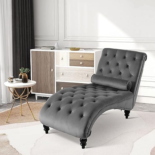 Modern Velvet Chaise Lounge Chair with Toss Pillow S2447